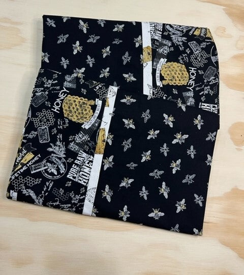 Bees on a black background with black edging pillowcase set
