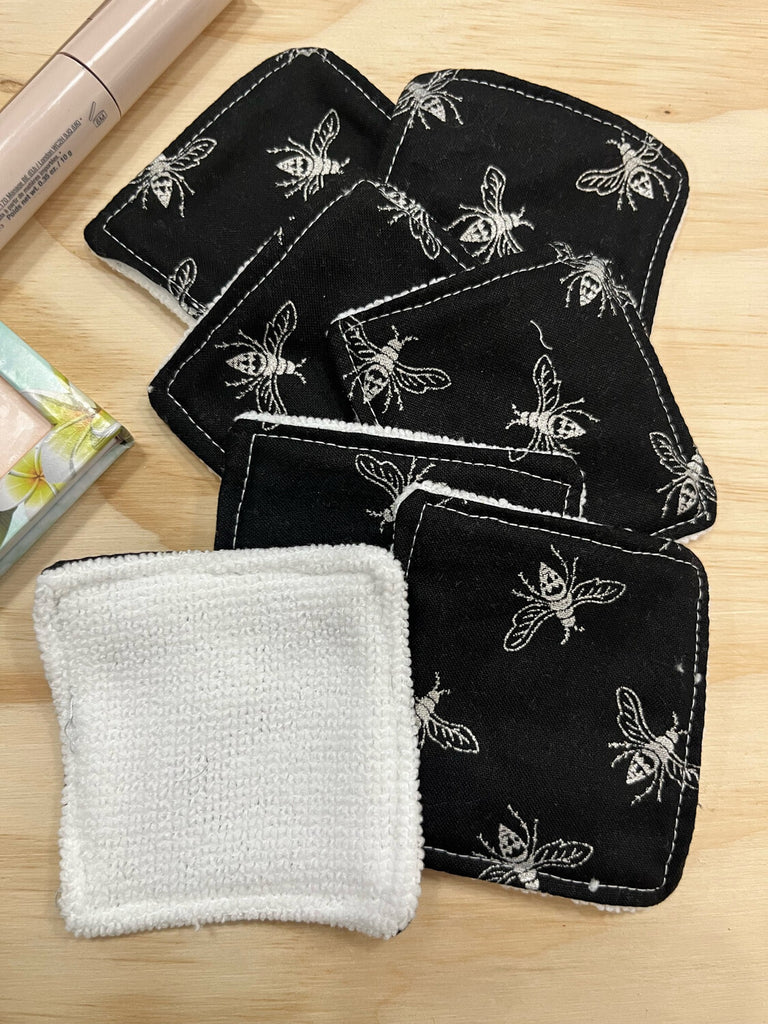 Bees on a black background reusable face wipes