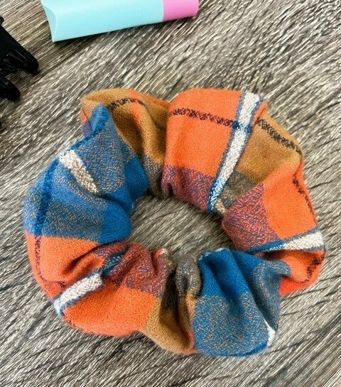 Orange and blue plaid scrunchie