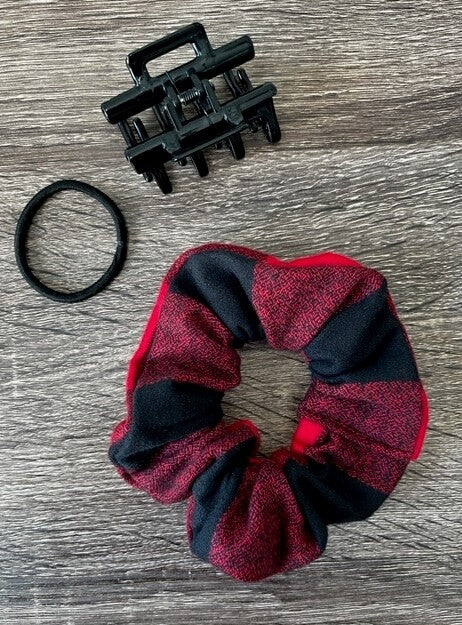 Red and black mammoth plaid scrunchie