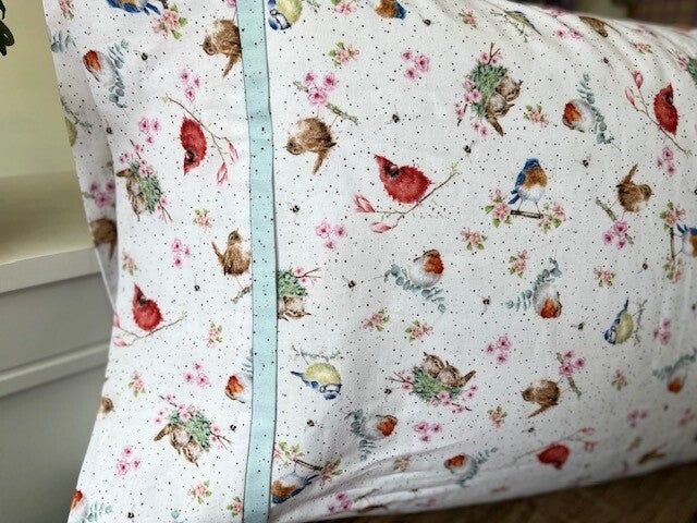 Pretty birds on white pillowcase design