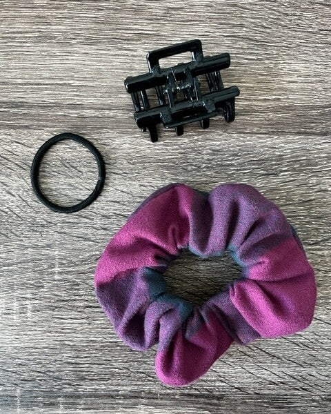 Raspberry and purple plaid schrunchie
