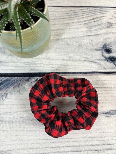 Red and black buffalo plaid scrunchie
