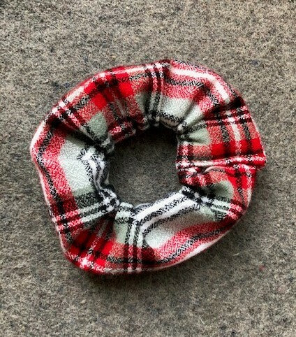 Black, grey and red plaid scrunchie